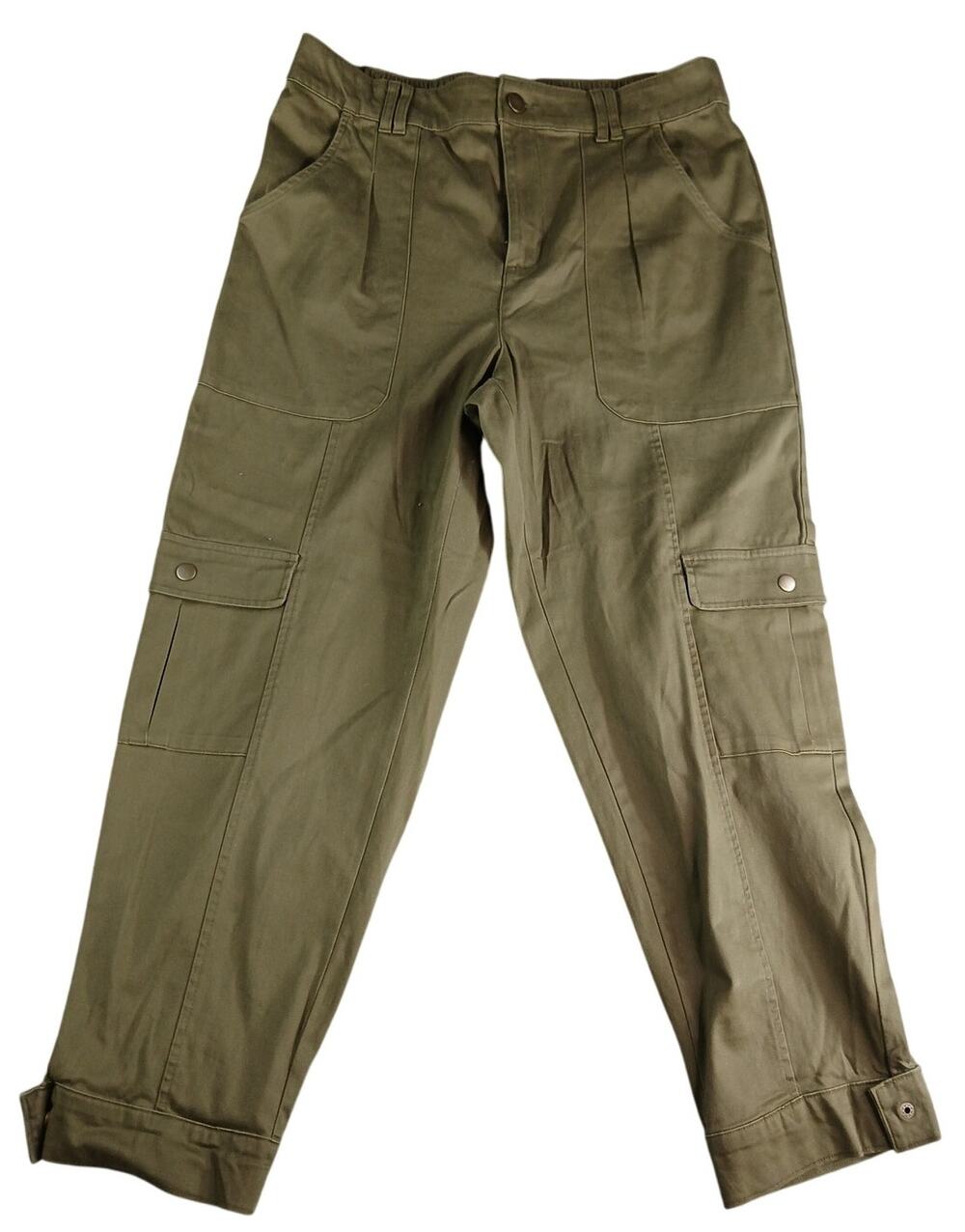 Knox Rose Pants Womens Medium Green Denim Ankle Cuff High Rise Stretch NWOT